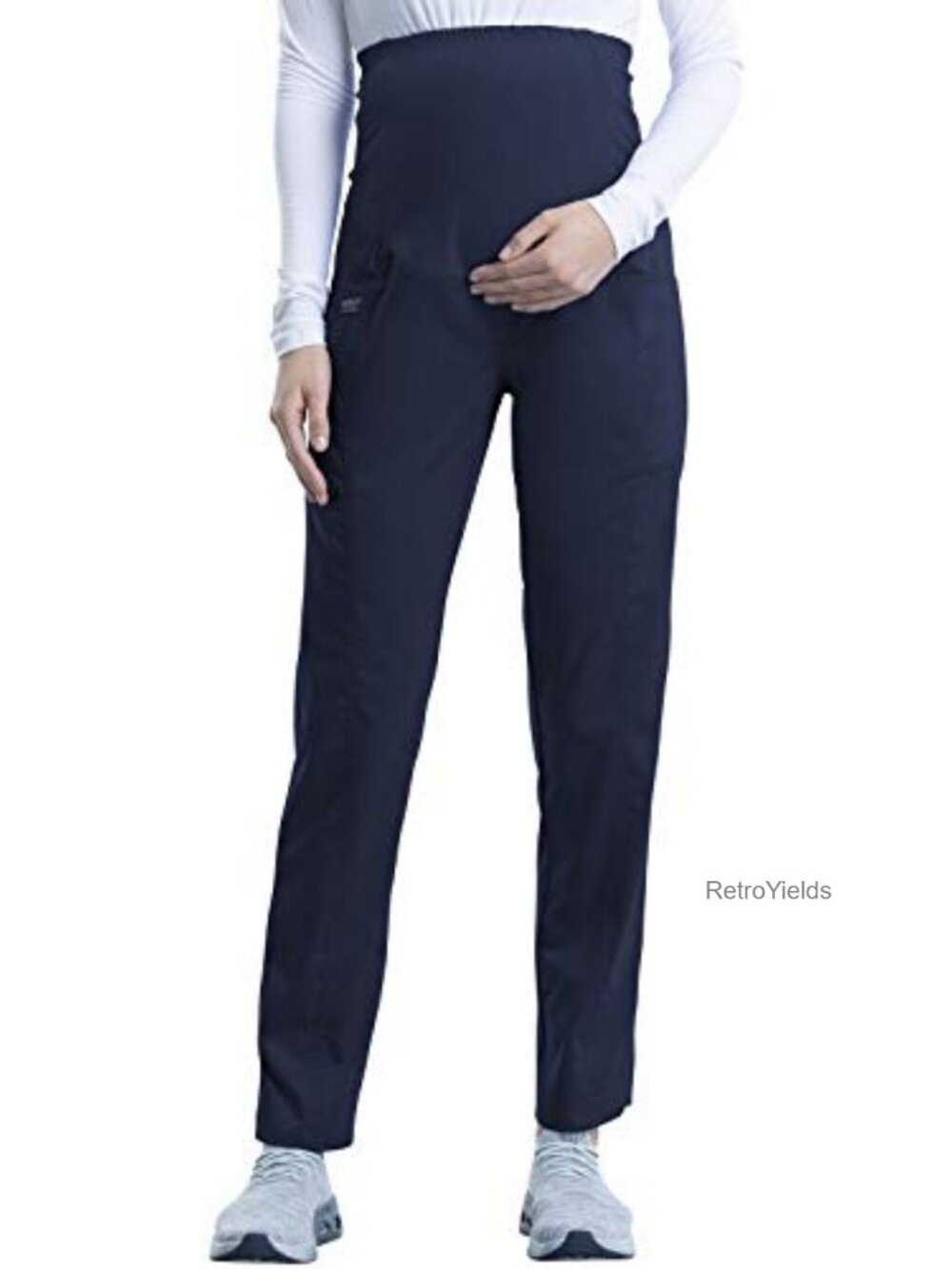 Maternity Scrub Pants Straight Leg Knit Waistband Cargo Pockets 27.5" Inseam